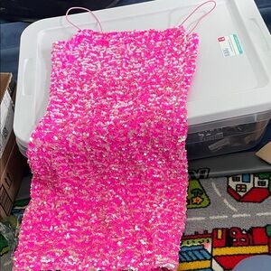 Pink sequin spaghetti strap dress